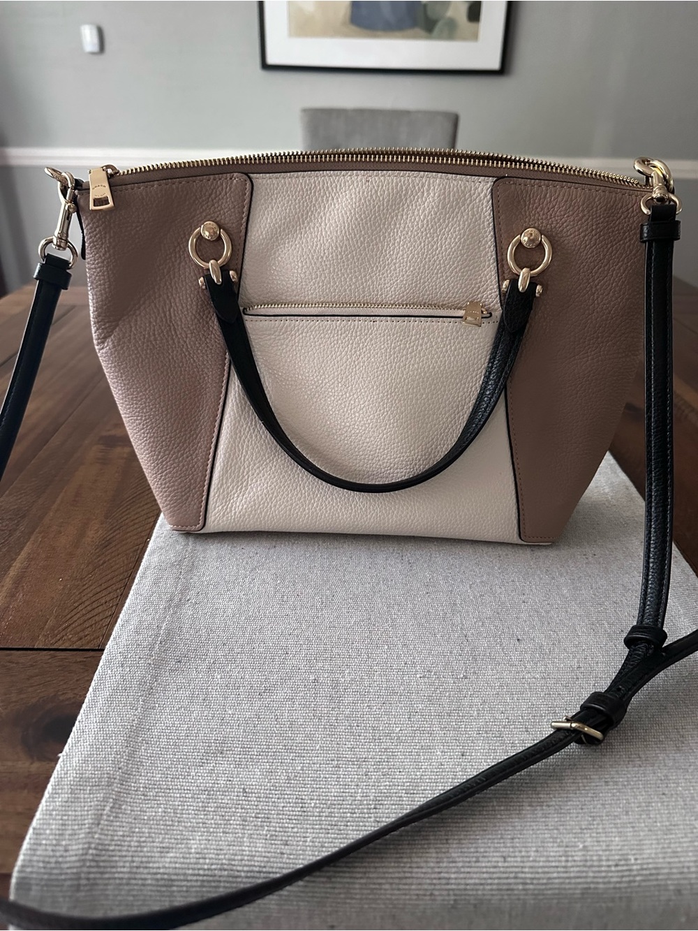 Coach Tricolor Leather Satchel - Tan, Cream & Black Trim - Picture 3 of 12